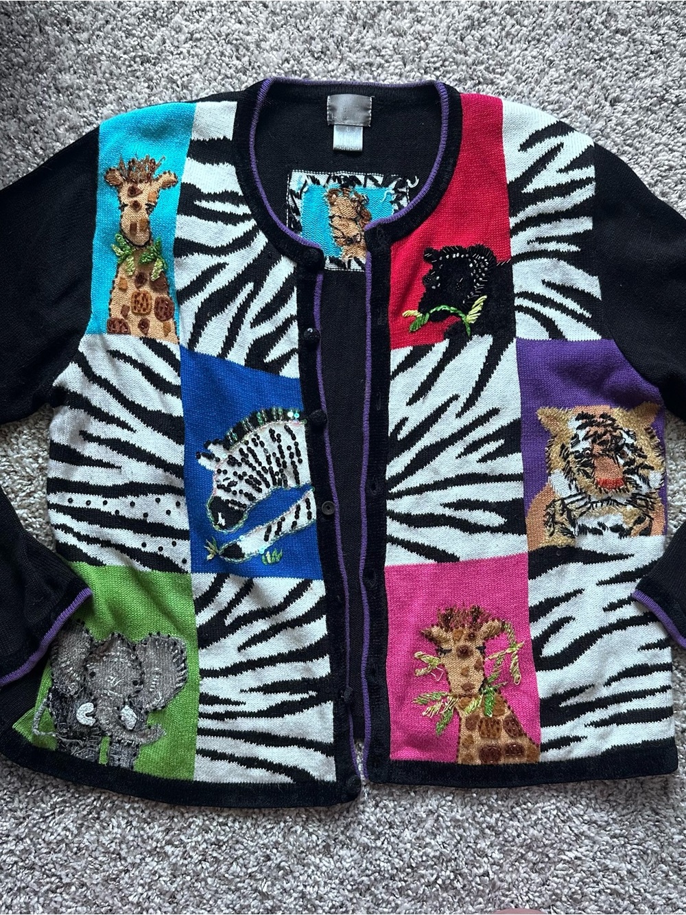 Vintage Zoo 80s 90s Teacher Style Zebra stripe knit sweater cardigan
